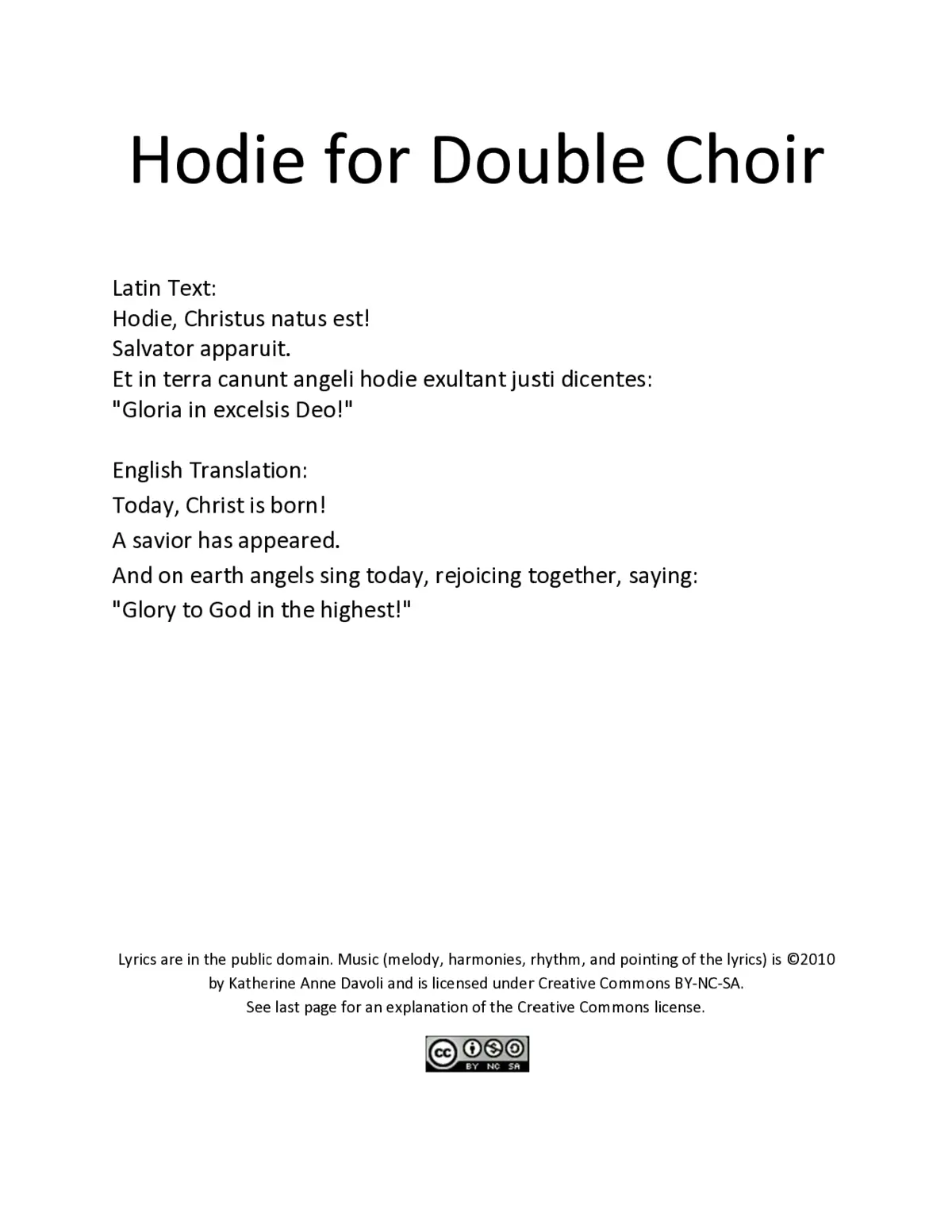 Hodie for Double Choir - Page 1