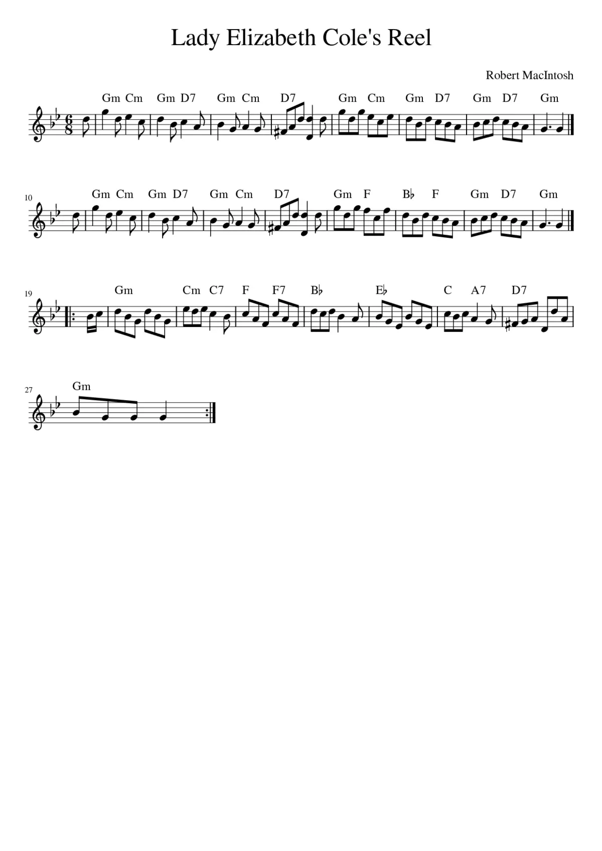 Lady Elizabeth Cole's Reel - Page 1