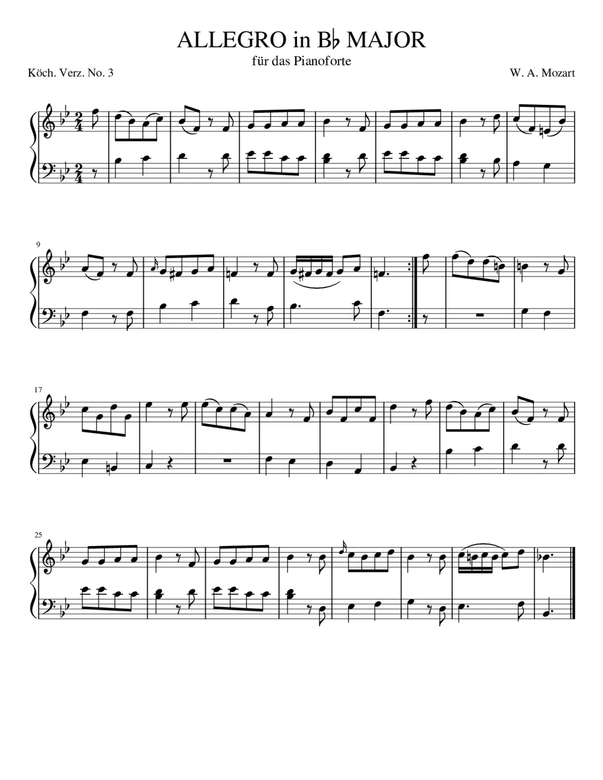 Allegro in B-flat major K.3 - Page 1