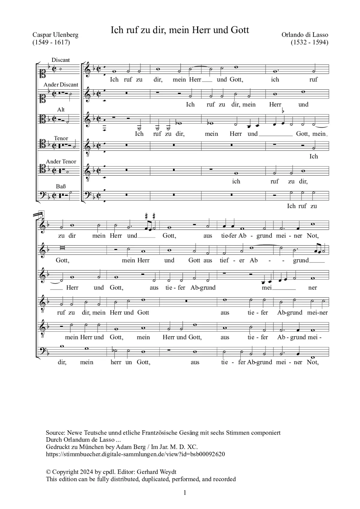 Ich ruf zu dir, mein Herr und Gott - Page 1