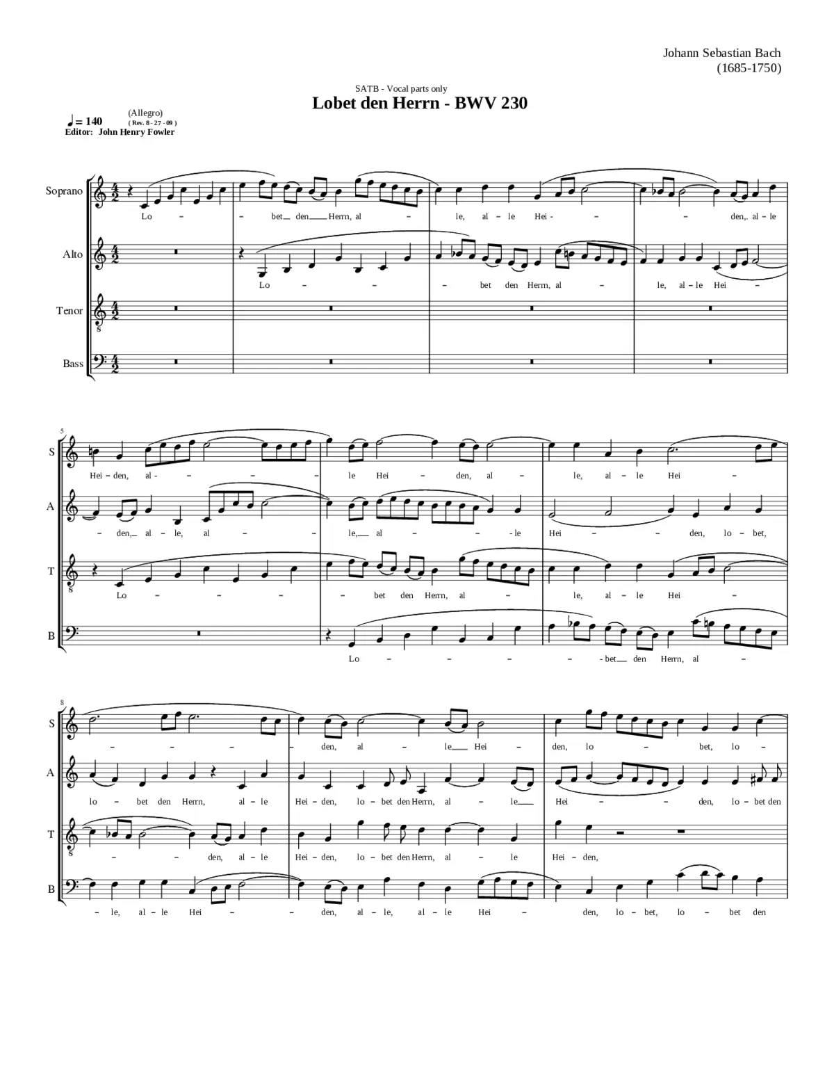 Lobet den Herrn alle Heiden BWV 230 - Page 1