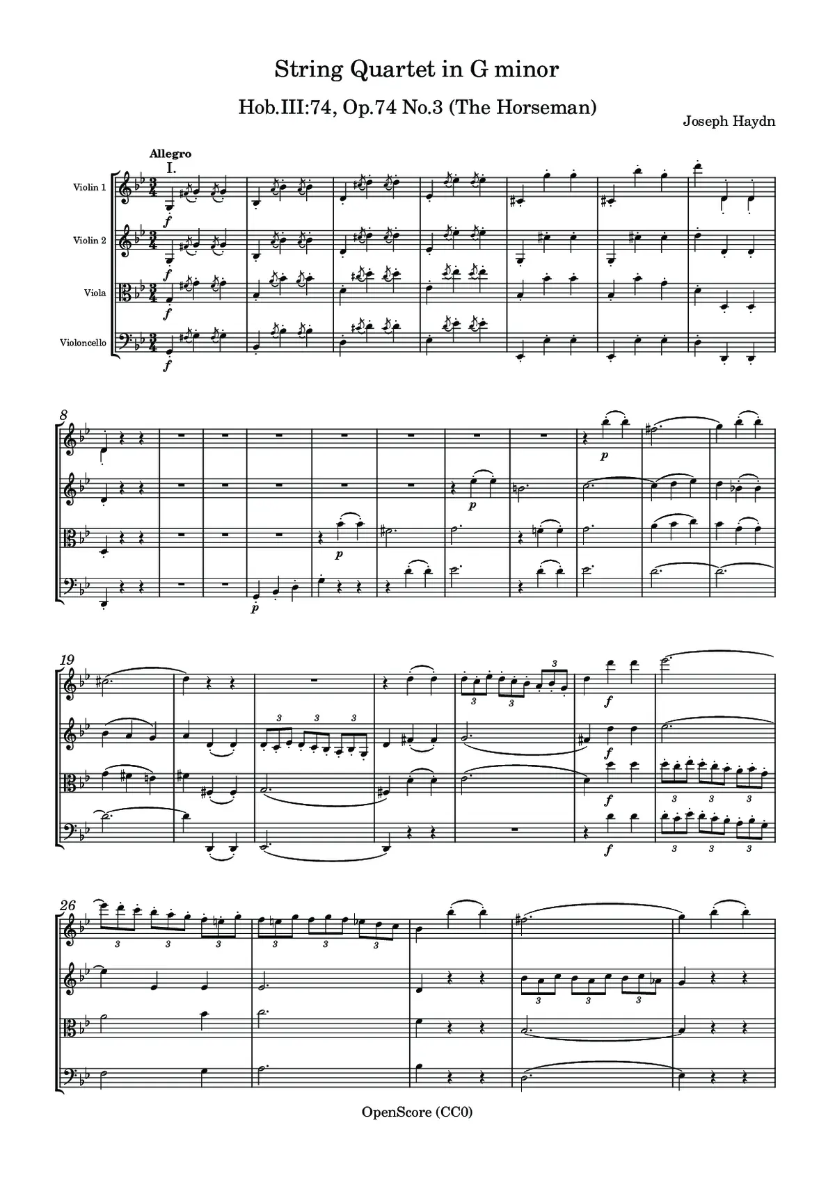 String Quartet in G minor, Hob.III:74, Op.74 No.3 (The Horseman) - Page 1