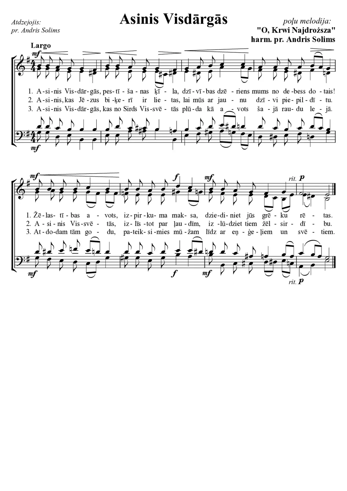 Asinis Visdārgās (O, Krwi Najdroższa) (Andris Solims (harm.)) - Page 1