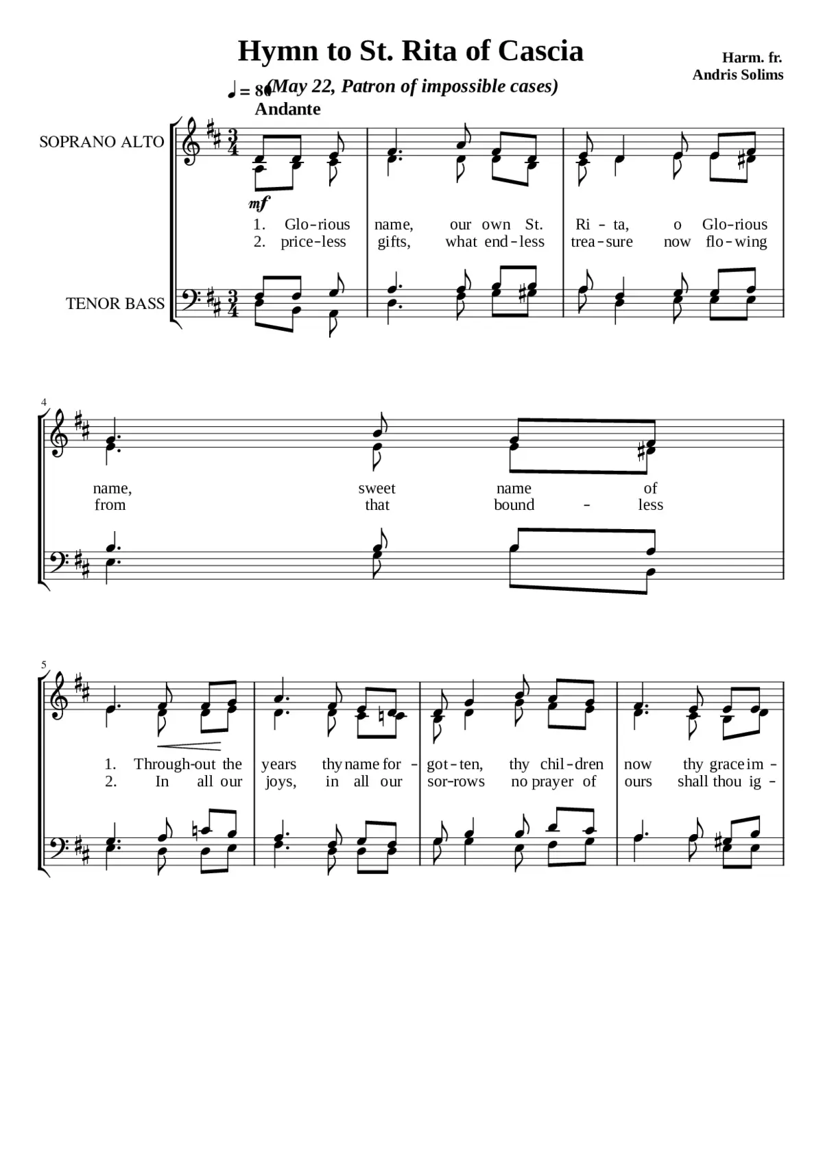 Hymn to St. Rita of Cascia - Page 1