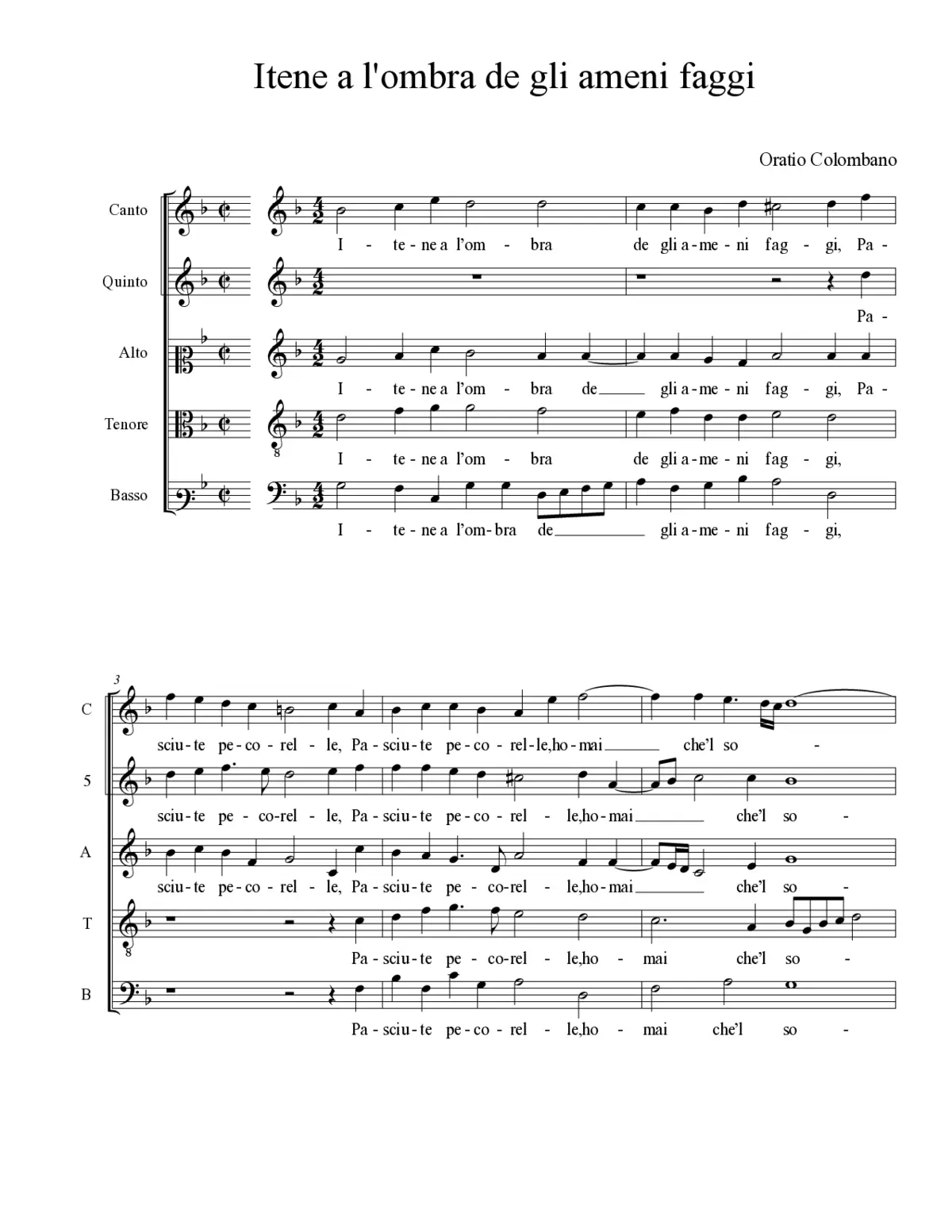 Itene a l'ombra de gli ameni faggi - Page 1
