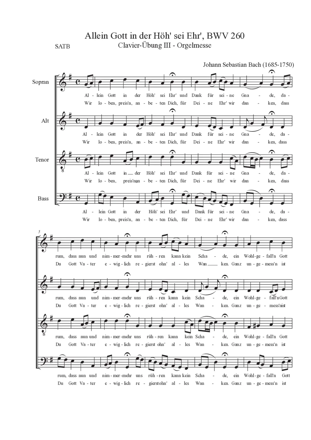 Allein Gott in der Höh' sei Ehr' (Chorale), BWV 260 - Page 1