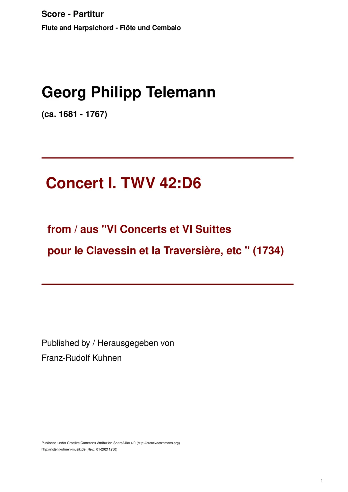 Concerto for Flute, Harpsichord and Continuo - Page 1