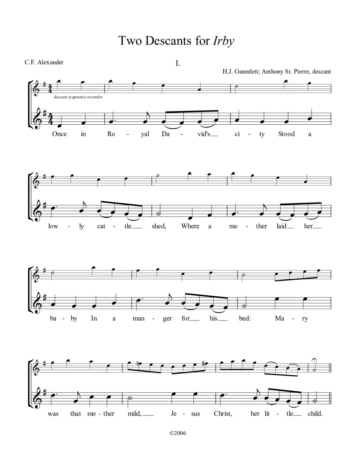 2 Descants for 'Once in Royal David's City' - Page 1