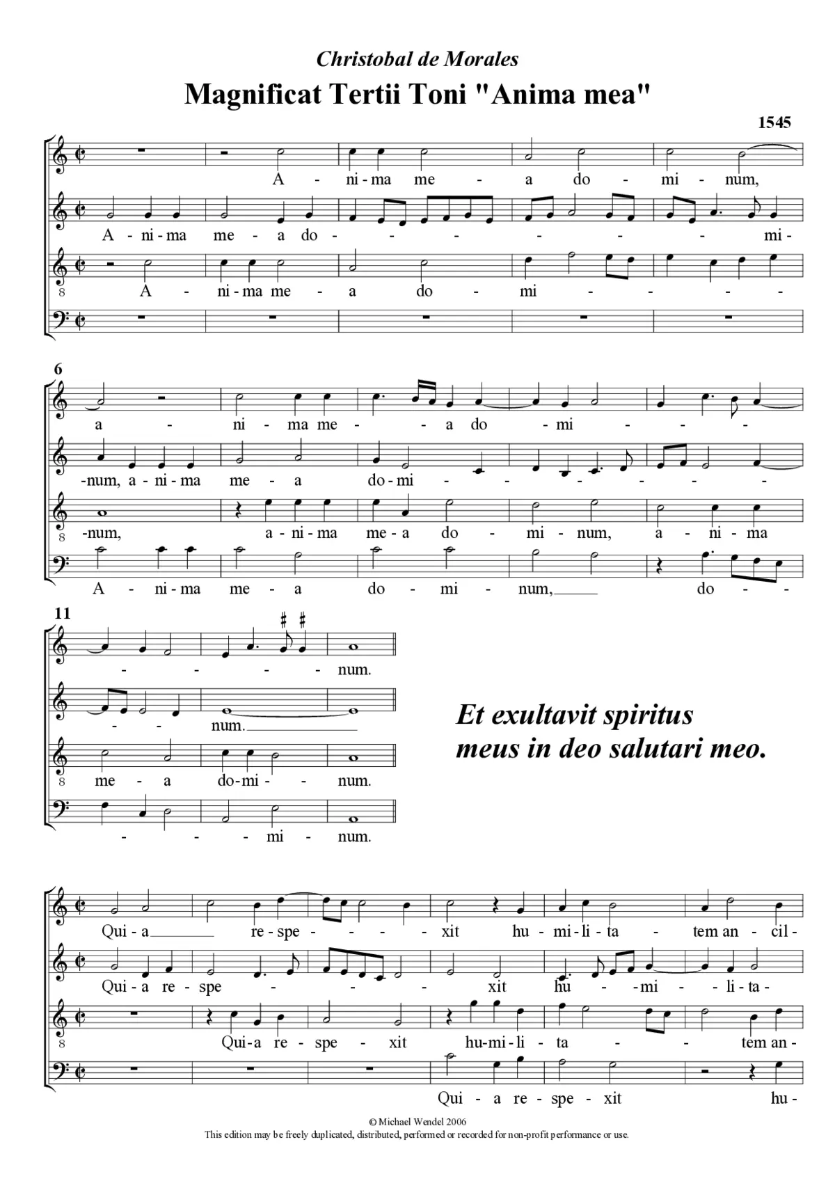 Magnificat Tertii Toni 'Anima mea' - Page 1