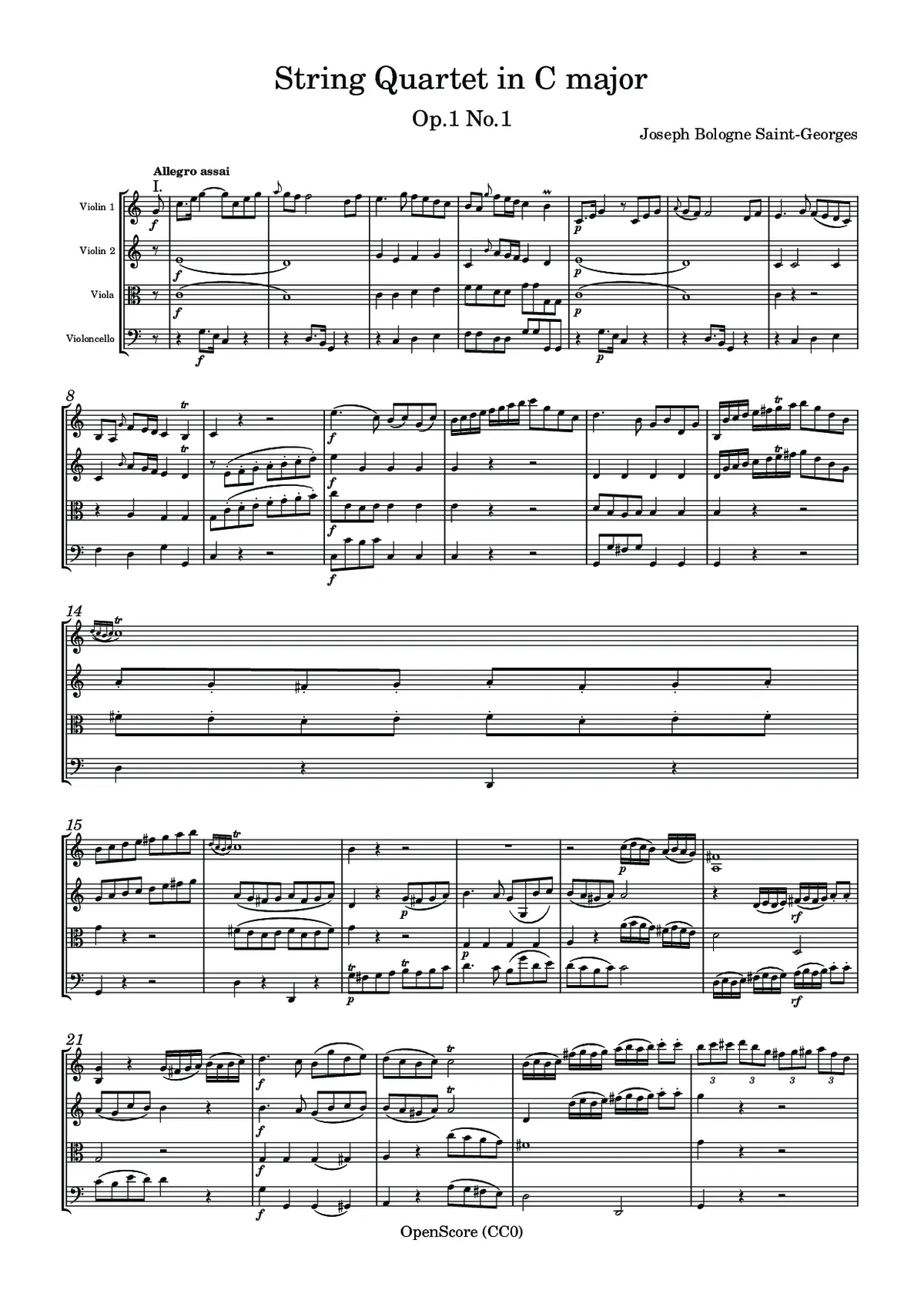 String Quartet in C major, Op.1 No.1 - Page 1