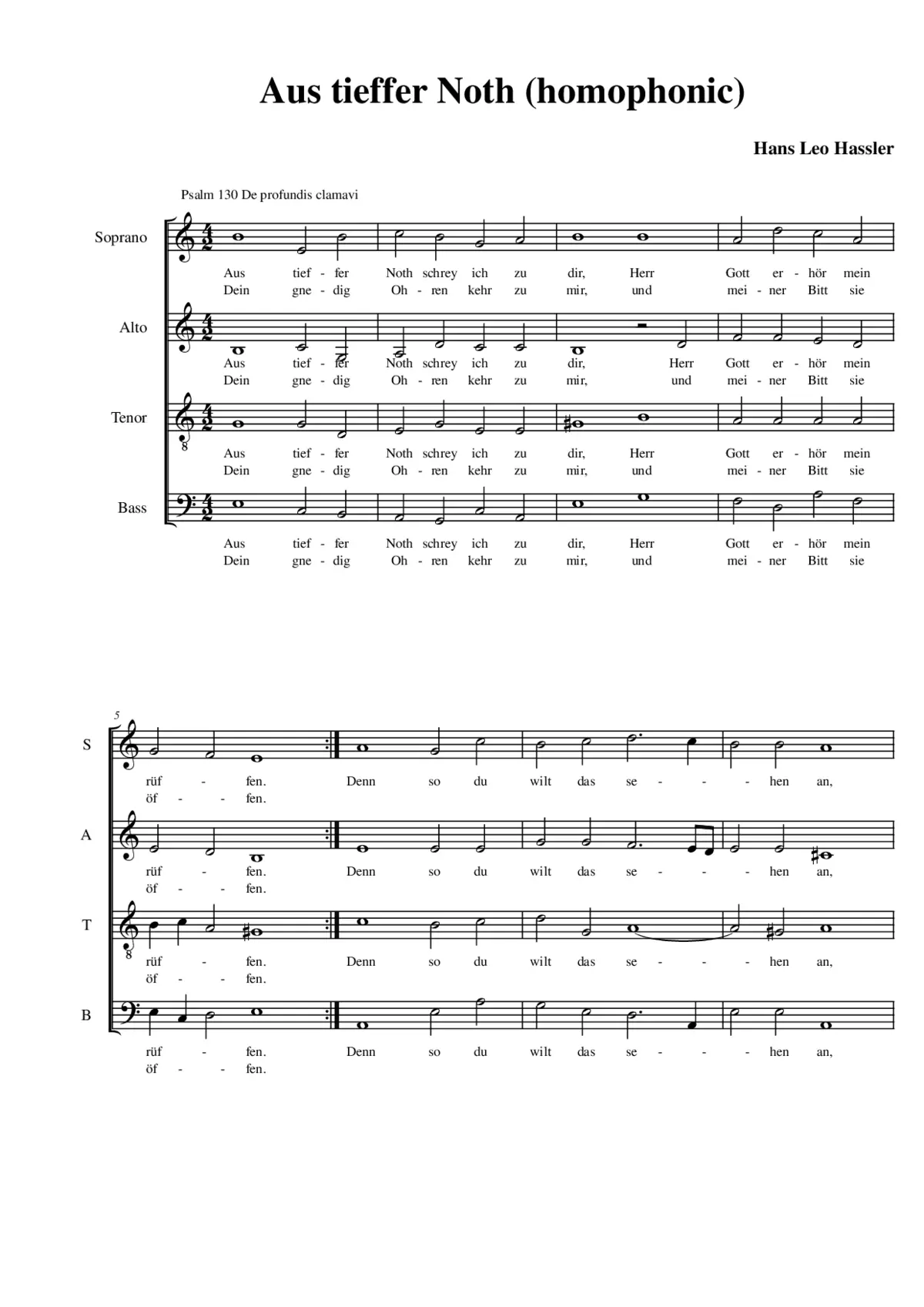 Aus tieffer Noth (homophonic) - Page 1