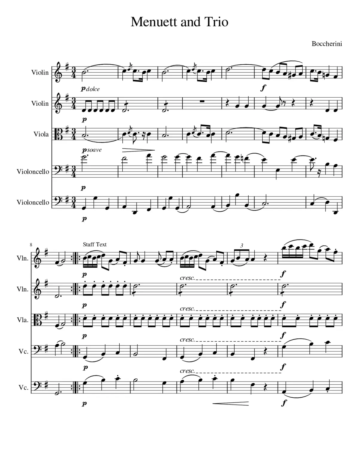 Menuet and Trio from String Quintet in C major (Lauterbach) - Page 1
