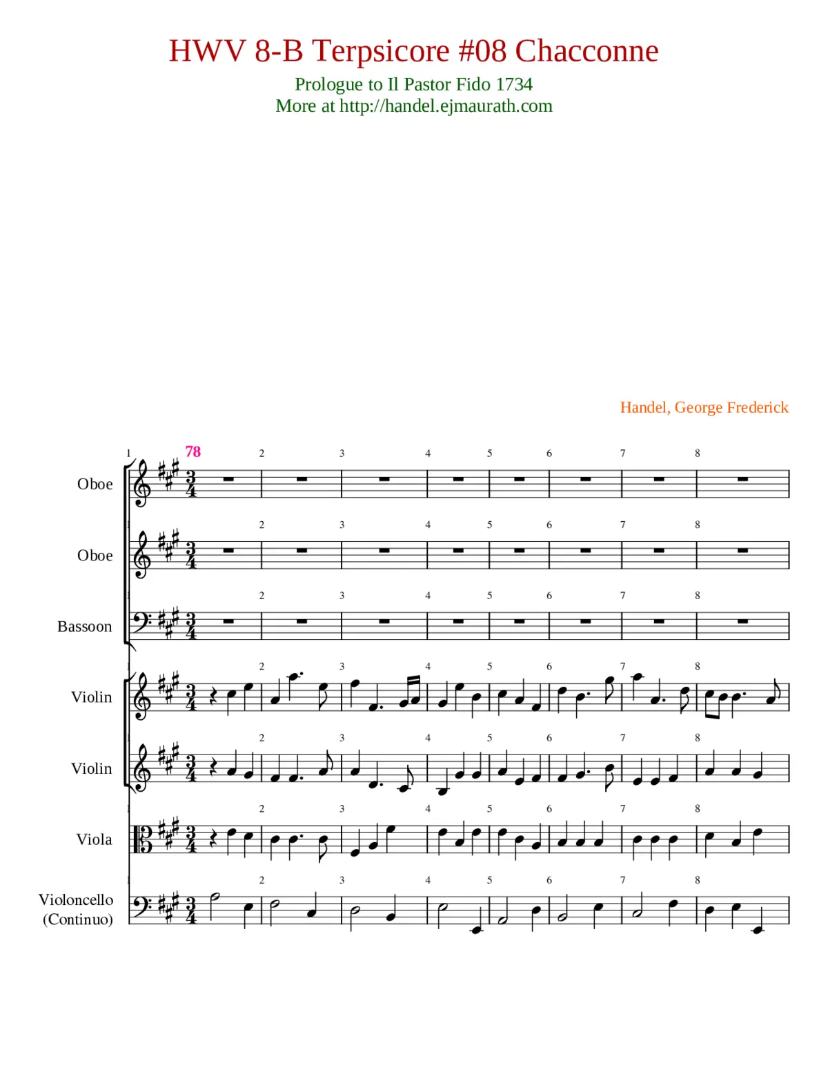 HWV8A0N8 - Chacconne from Terpsichore prelude to Il Pastor Fido - Page 1