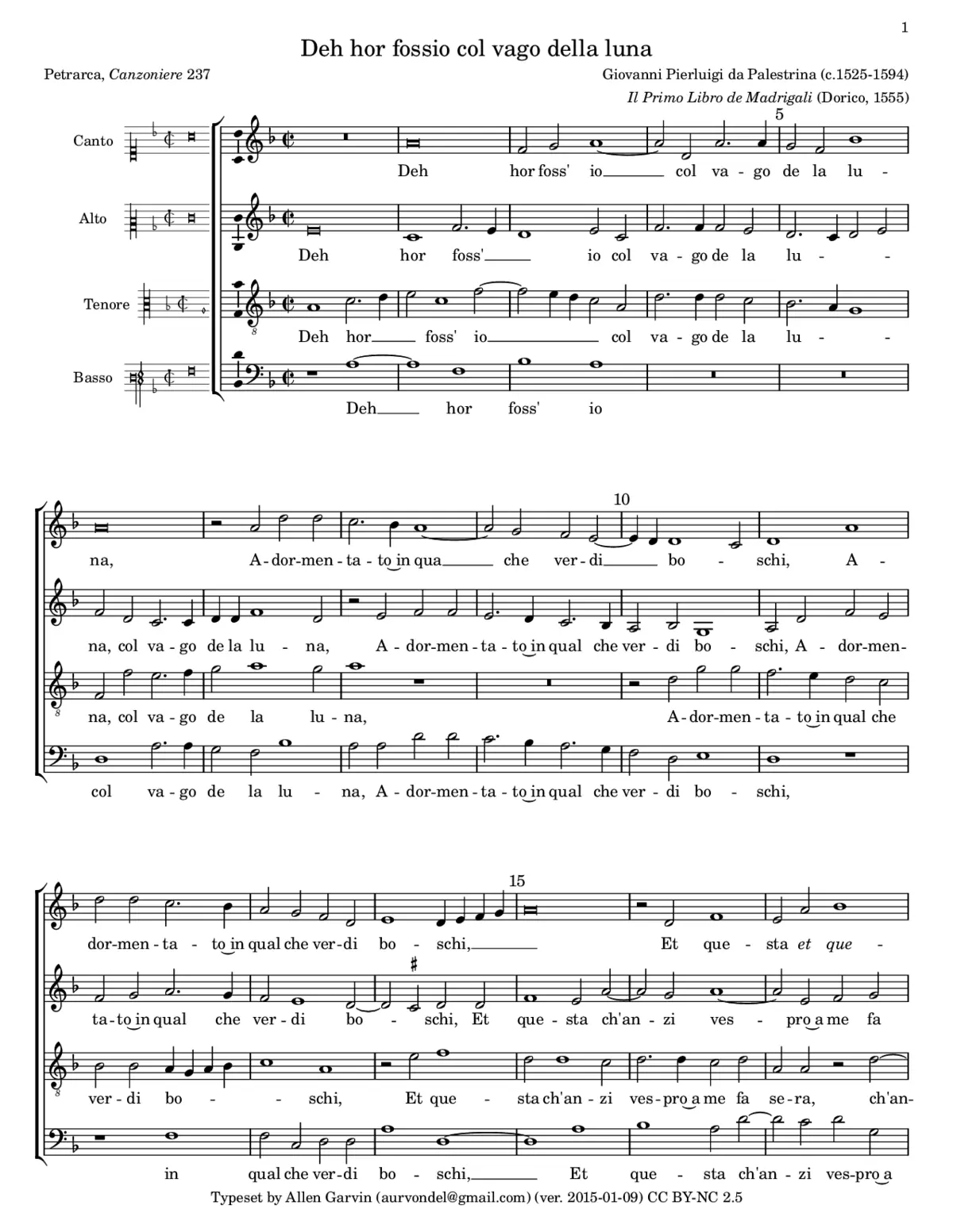 Deh hor fossio col vago della luna - Page 1