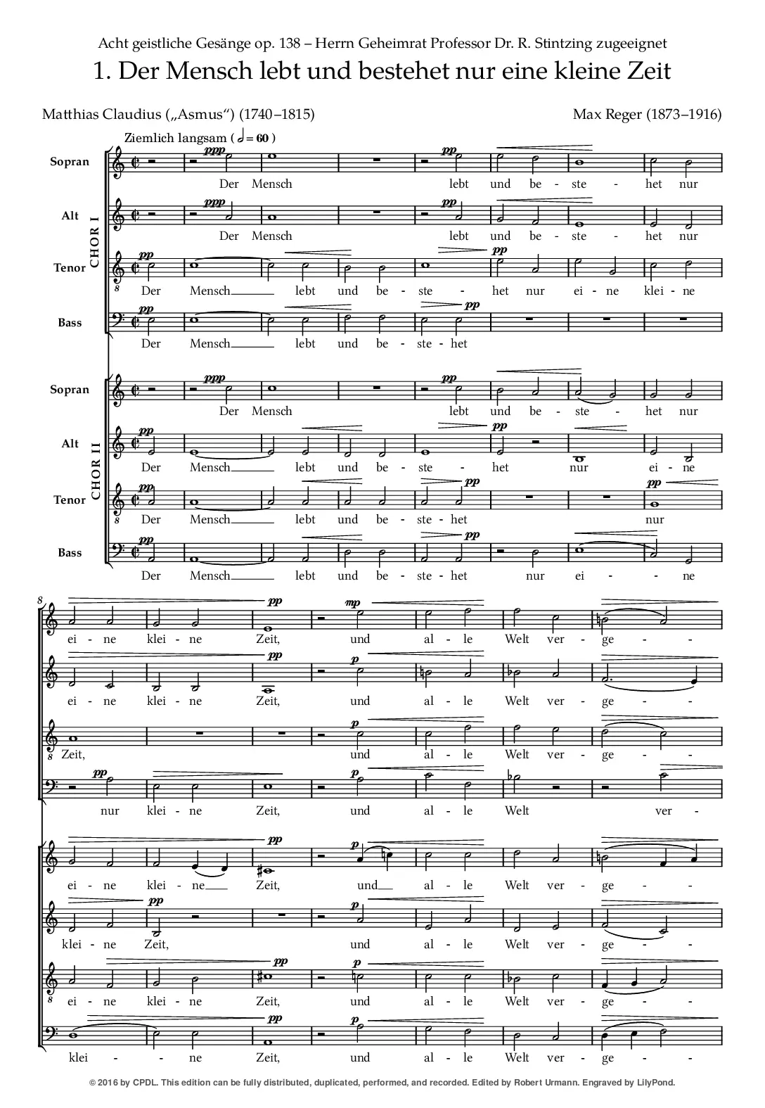 Der Mensch lebt und bestehet nur eine kleine Zeit, Op. 138, No. 1 - Page 1