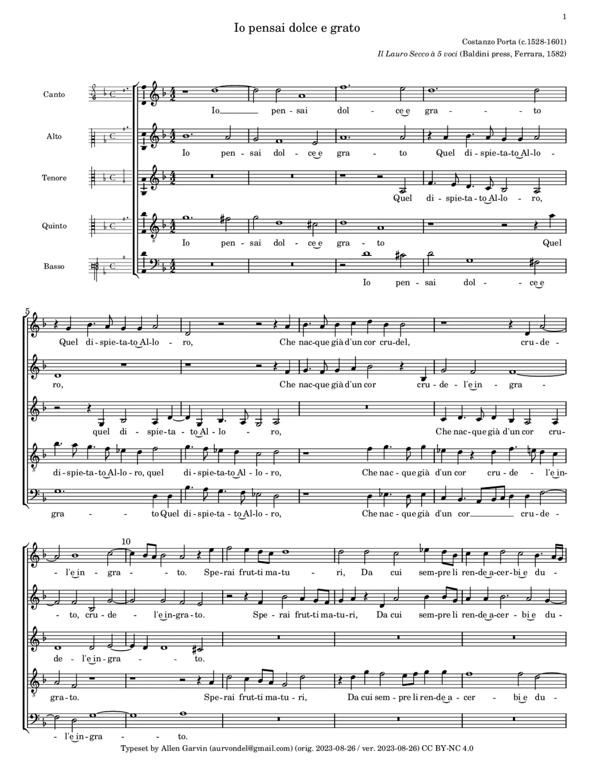 Io pensai dolce, e grato - Page 1