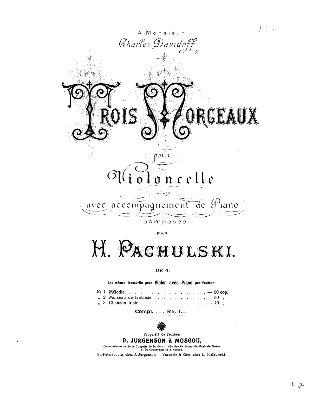 3 Pieces for Violoncello and Piano, Op.4 - Page 1