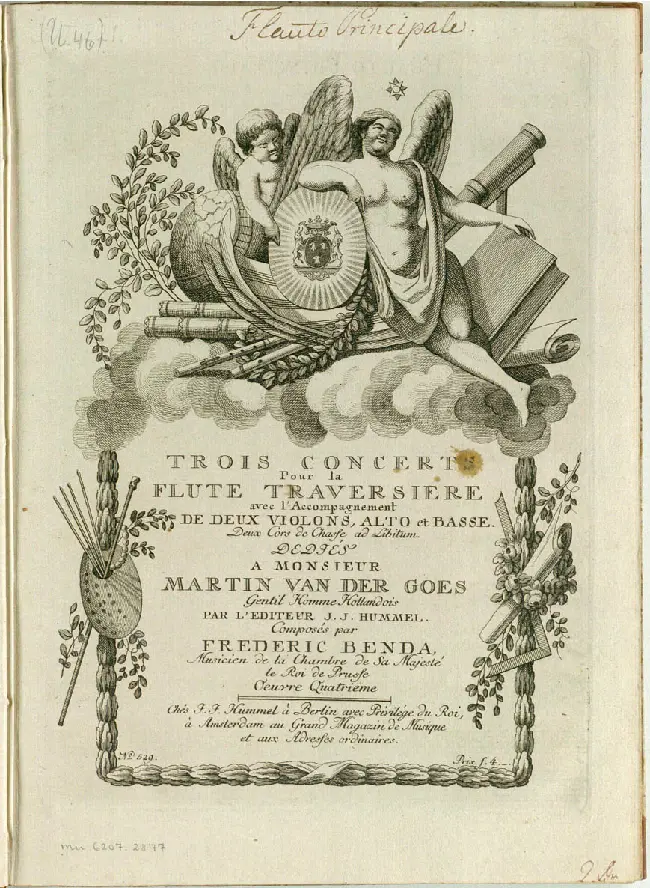 Trois concerts pour la flûte traversière avec l'accompagnement de deux violons, alto et basso, deux cors de chasses ad libitum - Page 1