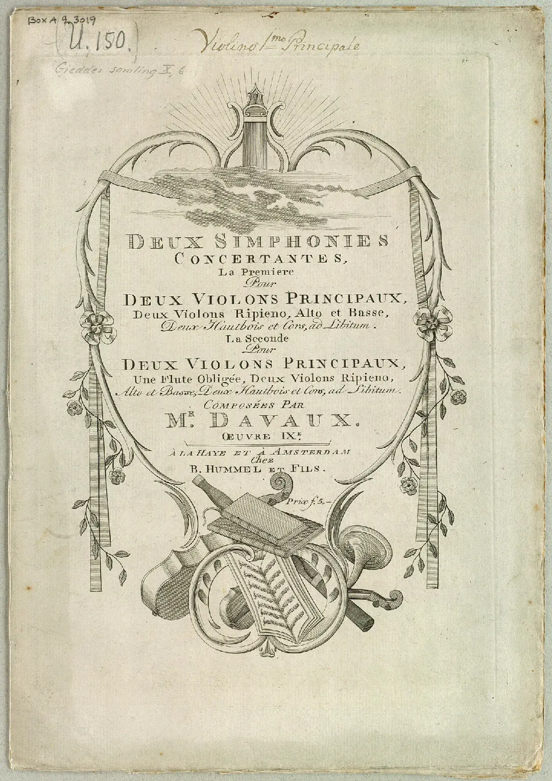 Deux Simphonies Concertantes, La Premiere Pour Deux Violons Principaux, deux Violons Ripieno, Alto et Basse, Deux Hautbois et Cors, ad Libitum. La Seconde Pour Deux Violons Principaux, Une Flute Obligée, Deux Violons Ripieno, Alto et Basse, Deux Hautbois et Cors, ad Libitum. - Page 1