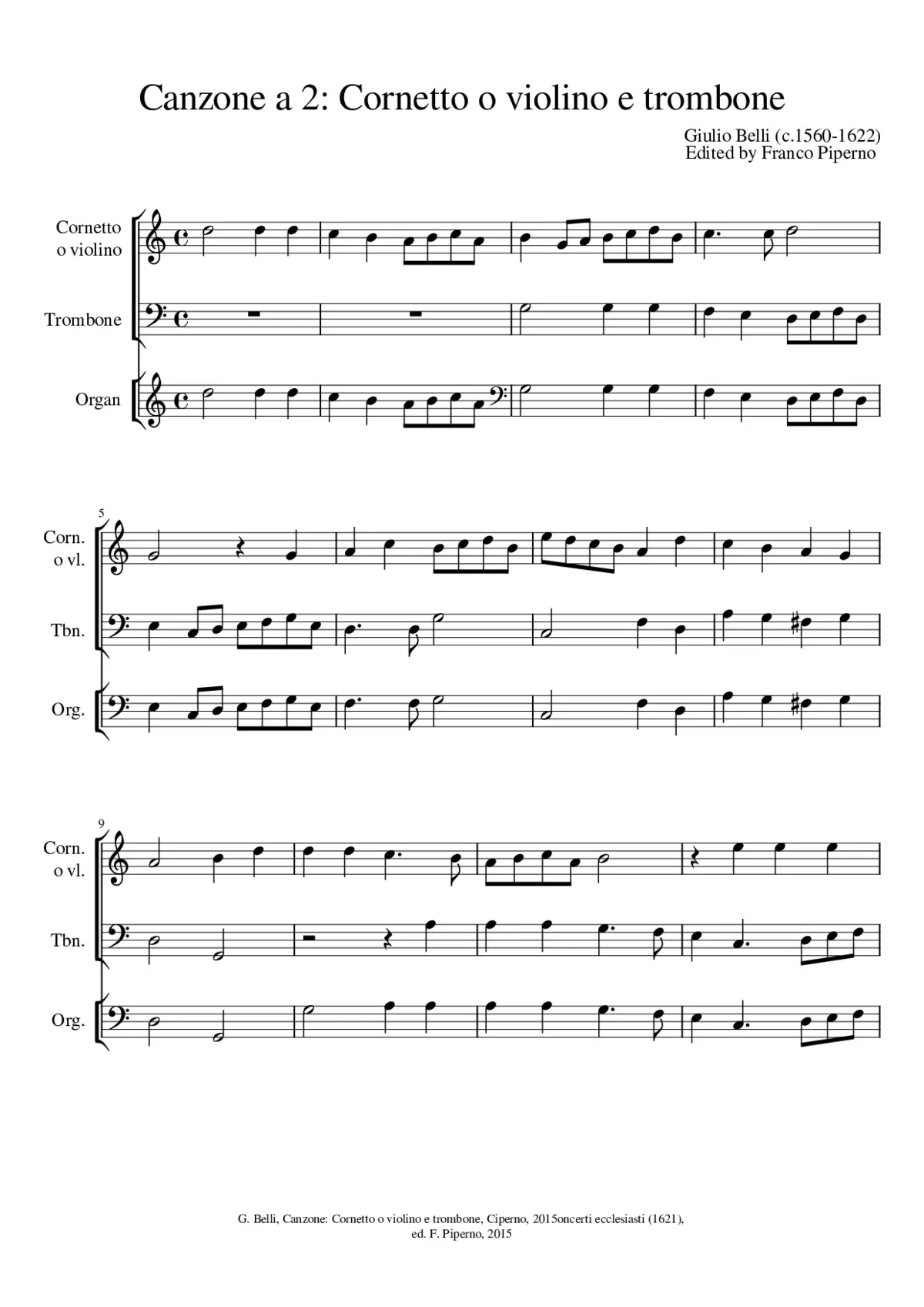 Canzone a 2: Cornetto o violino e trombone - Page 1