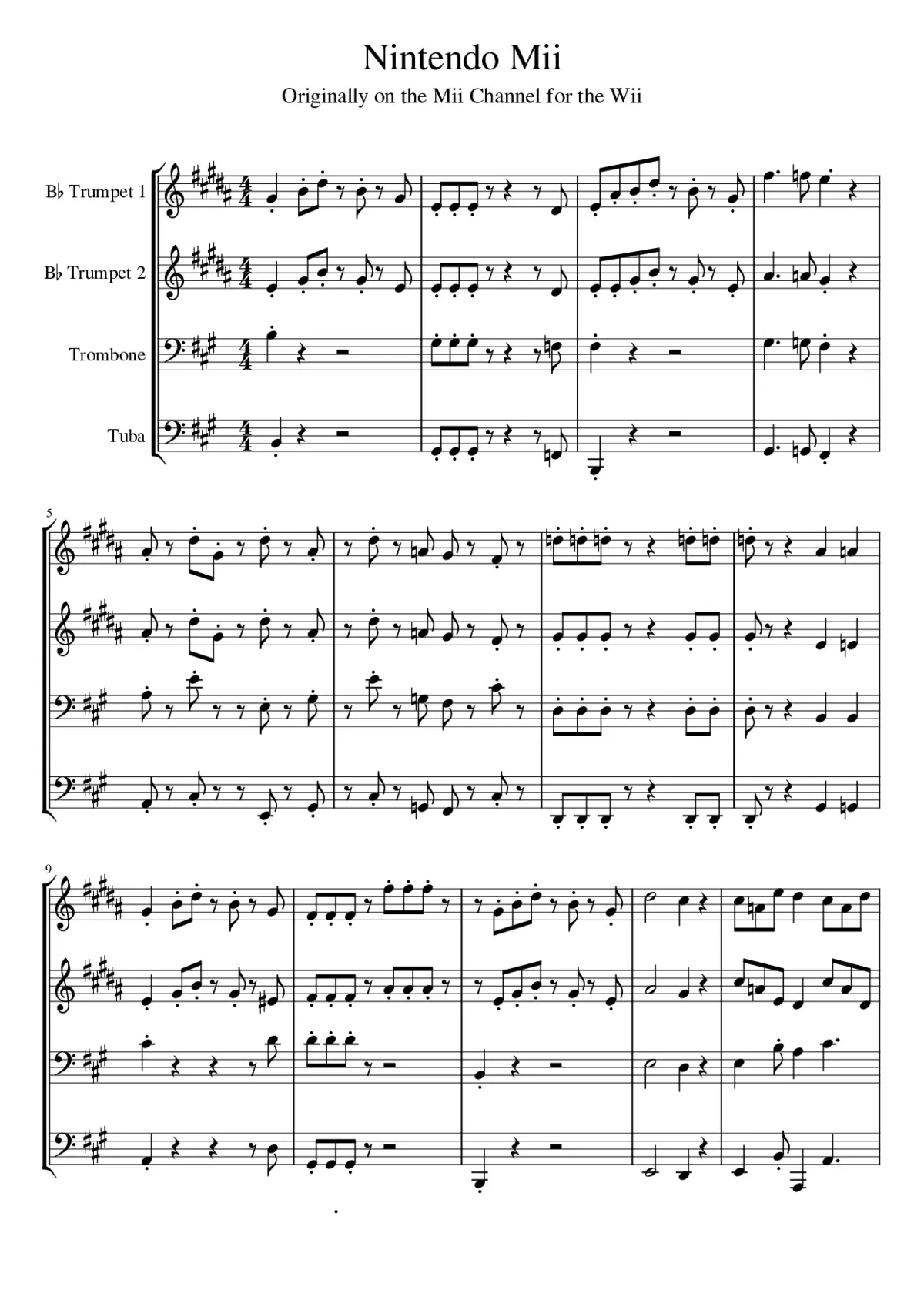 Nintendo Mii: Brass Quartet - Page 1