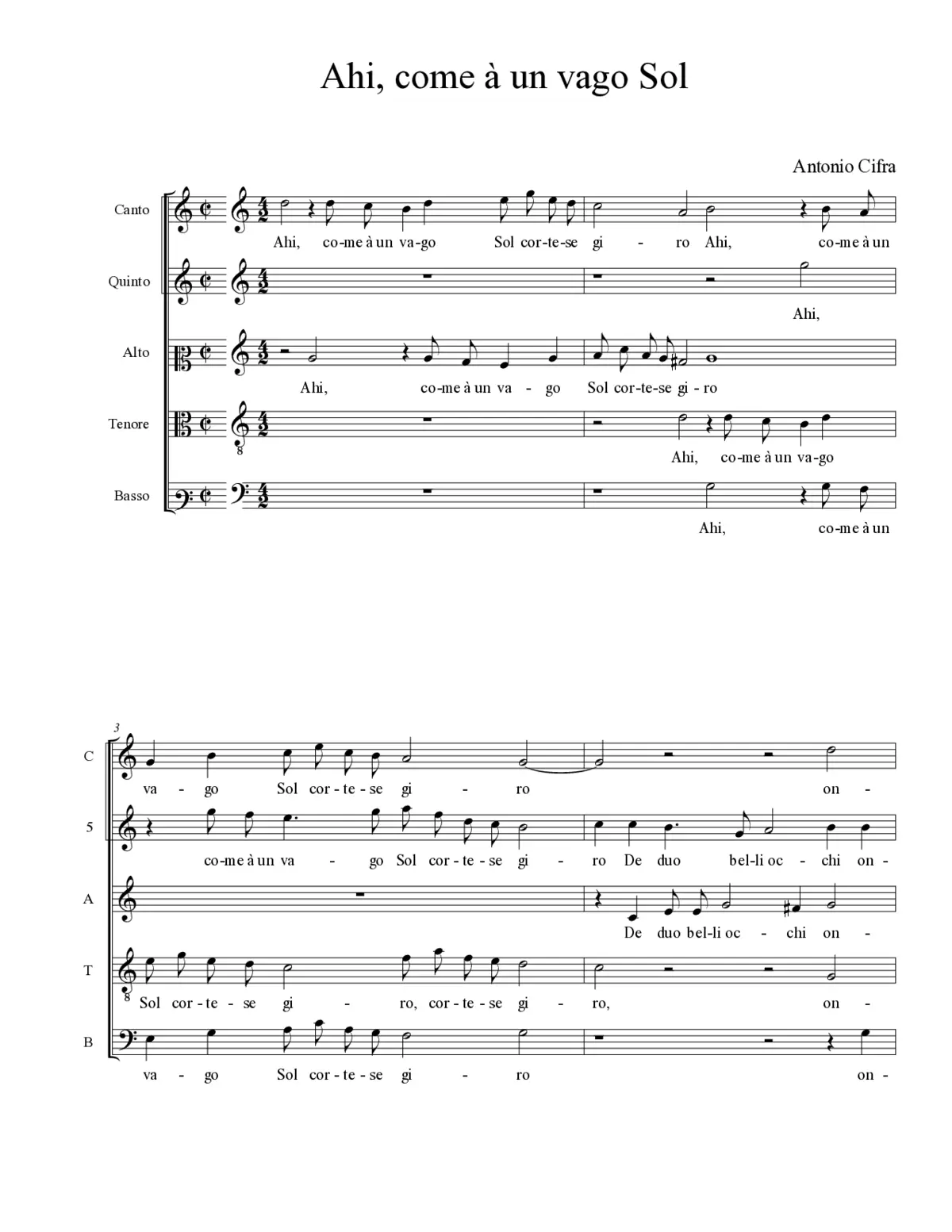 Ahi, come à un vago Sol - Page 1