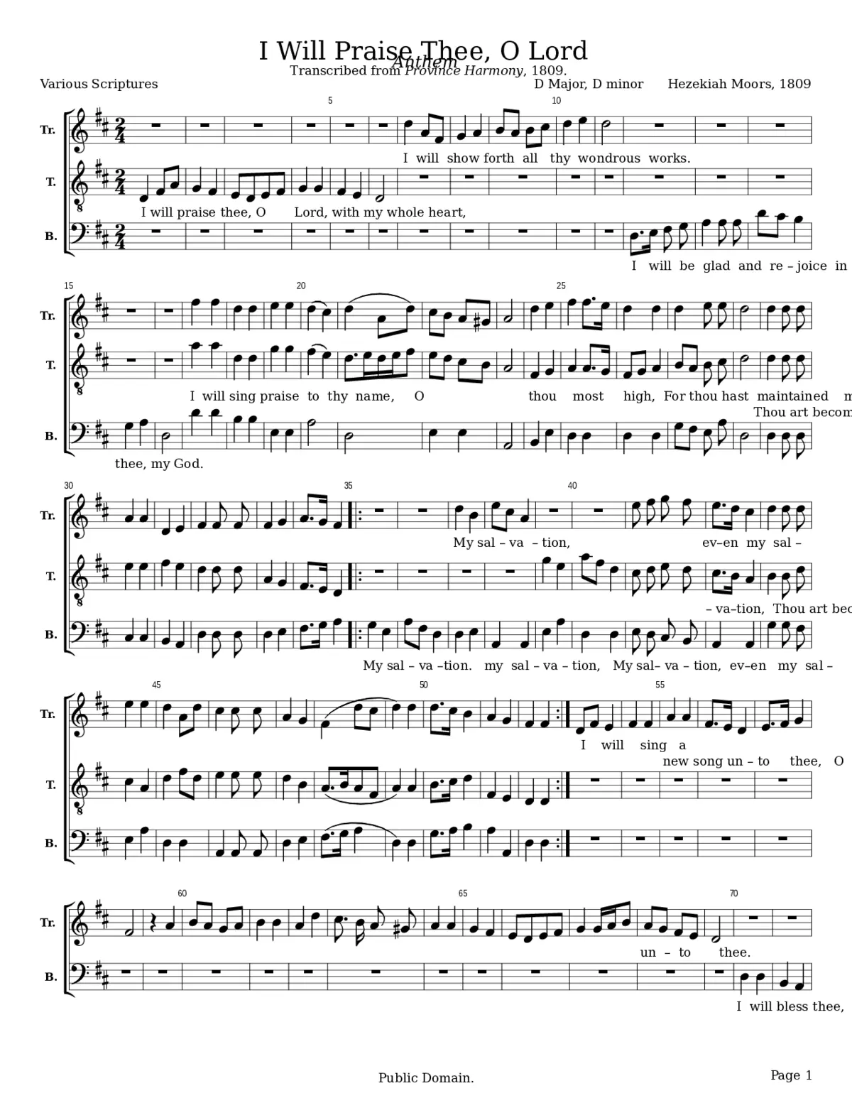 I will praise thee O Lord - Hezekiah Moors - Page 1