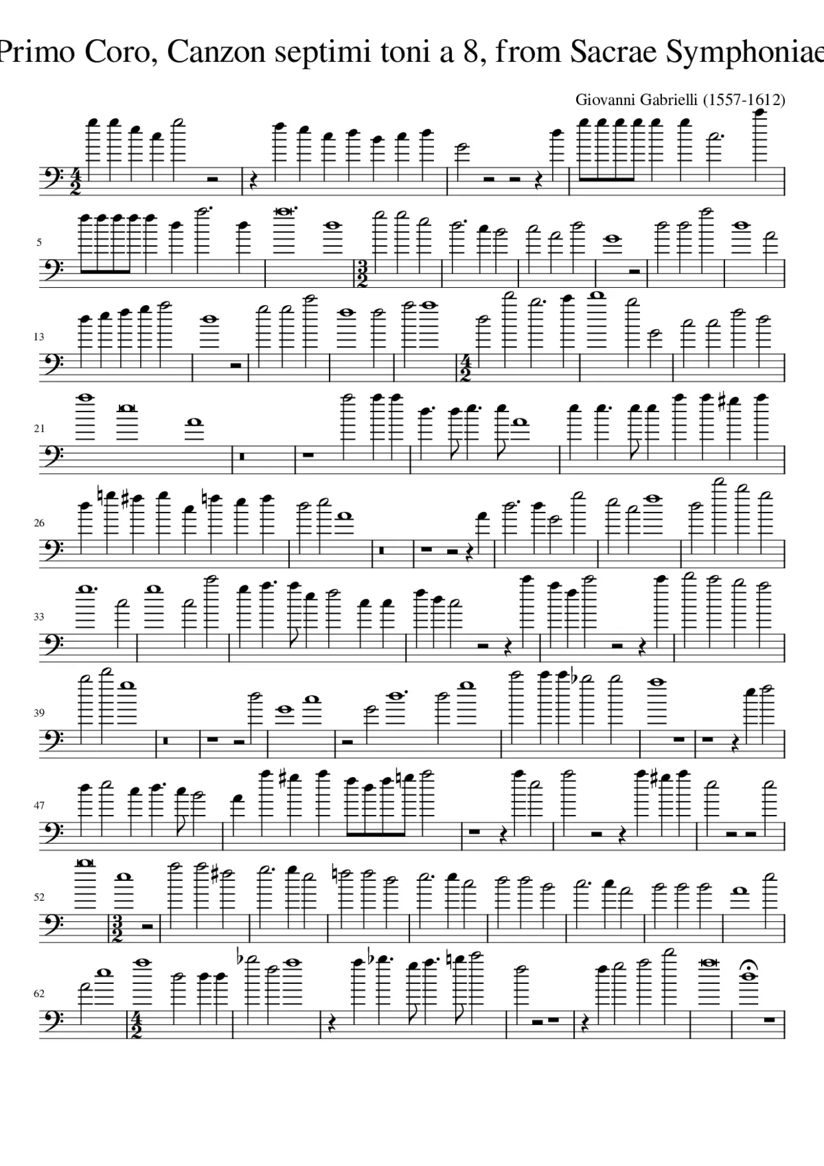 Basso Primo Coro Canzon septimi toni a 8 from Sacrae Symphoniae (1597) - Page 1