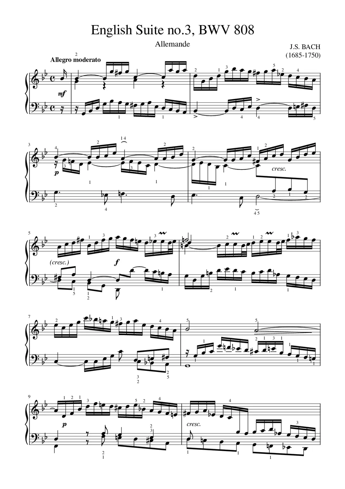 English Suite No.3 in G minor BWV 808 - Page 1
