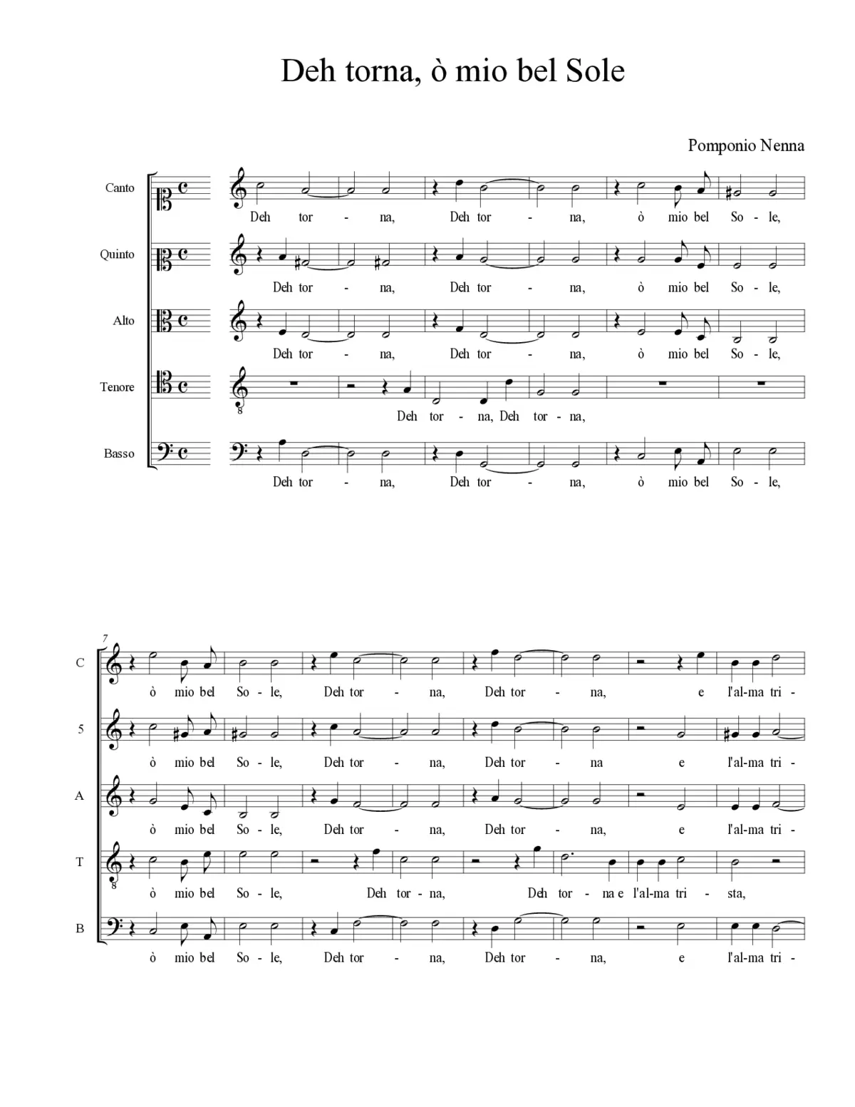 Deh torna, ò mio bel Sole - Page 1