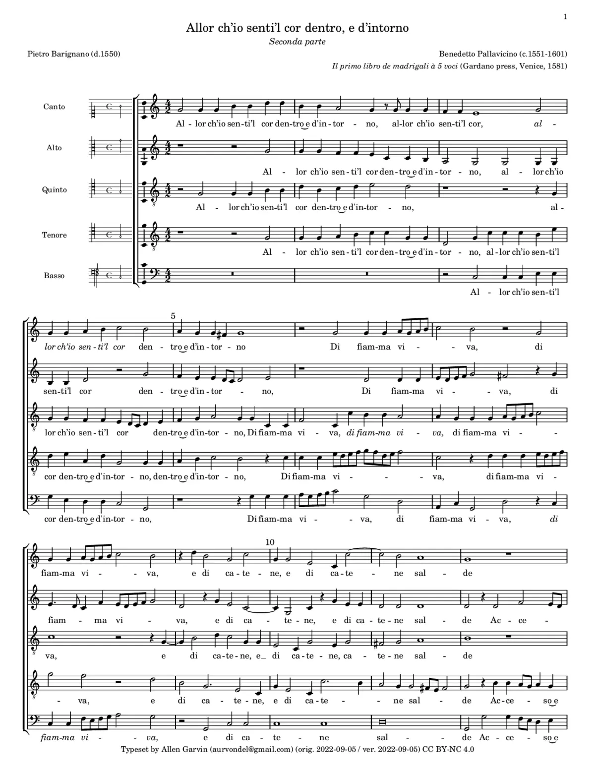 Allhor ch'io senti e'l cor - Page 1