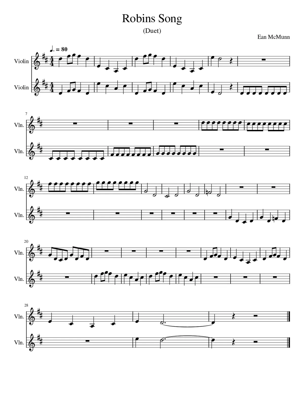 Robins Song By Ean McMunn - Page 1