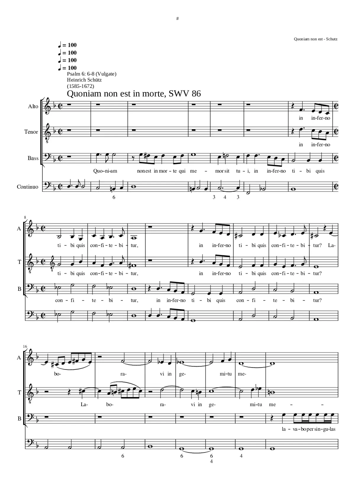 Quoniam non est in morte qui memor sit tui SWV 86 - Page 1