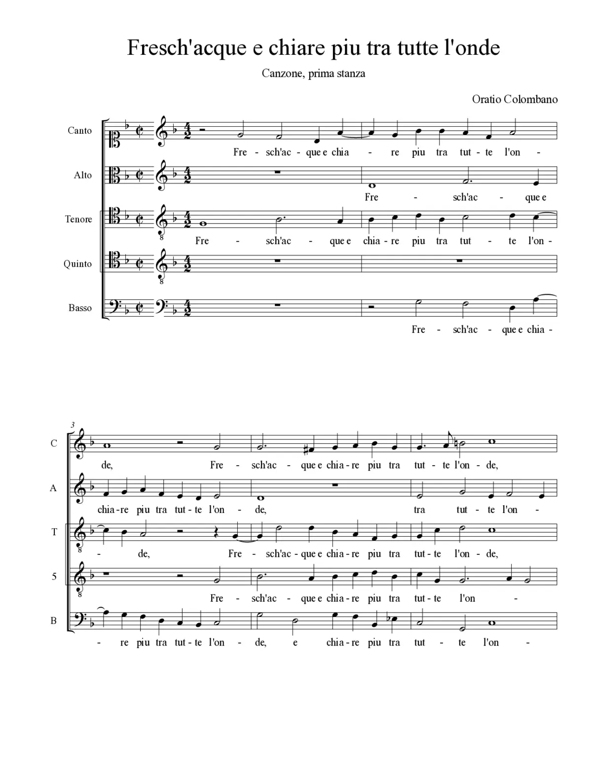 Fresch'acque e chiare piu tra tutte l'onde - Page 1