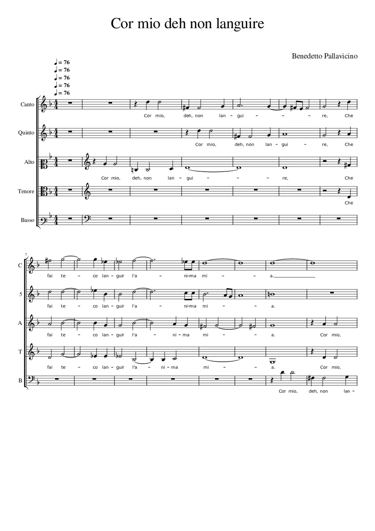 Cor mio deh non languire - Page 1