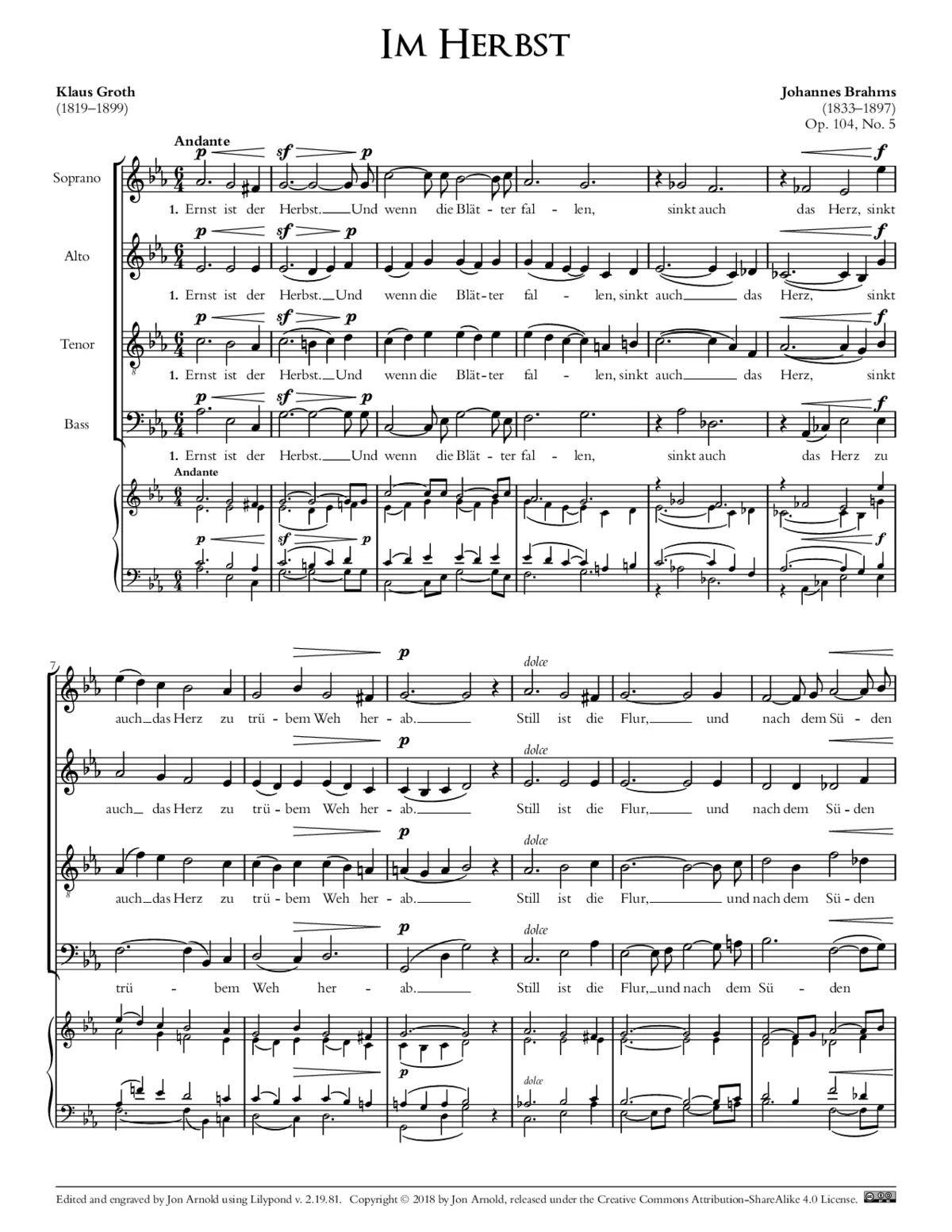 Im Herbst, Op. 104, No. 5 - Page 1