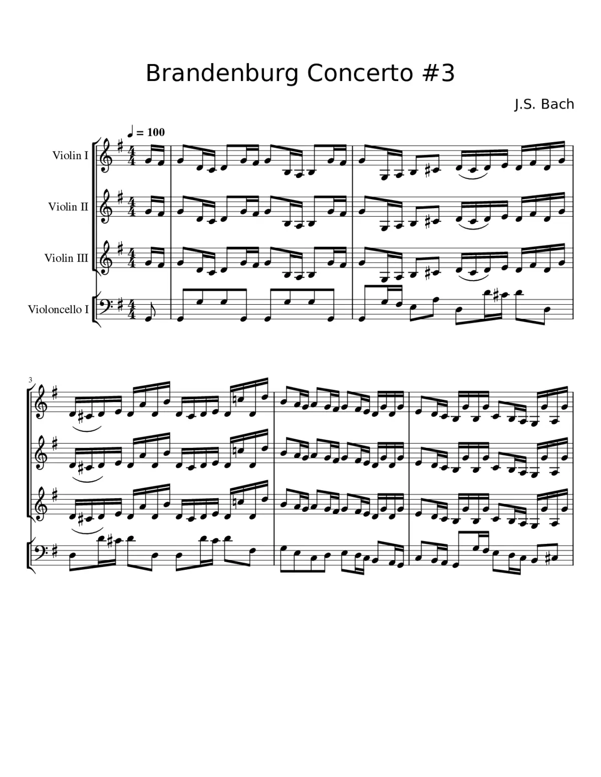 Brandenburg Concerto No.3 in G major BWV 1048 - Page 1