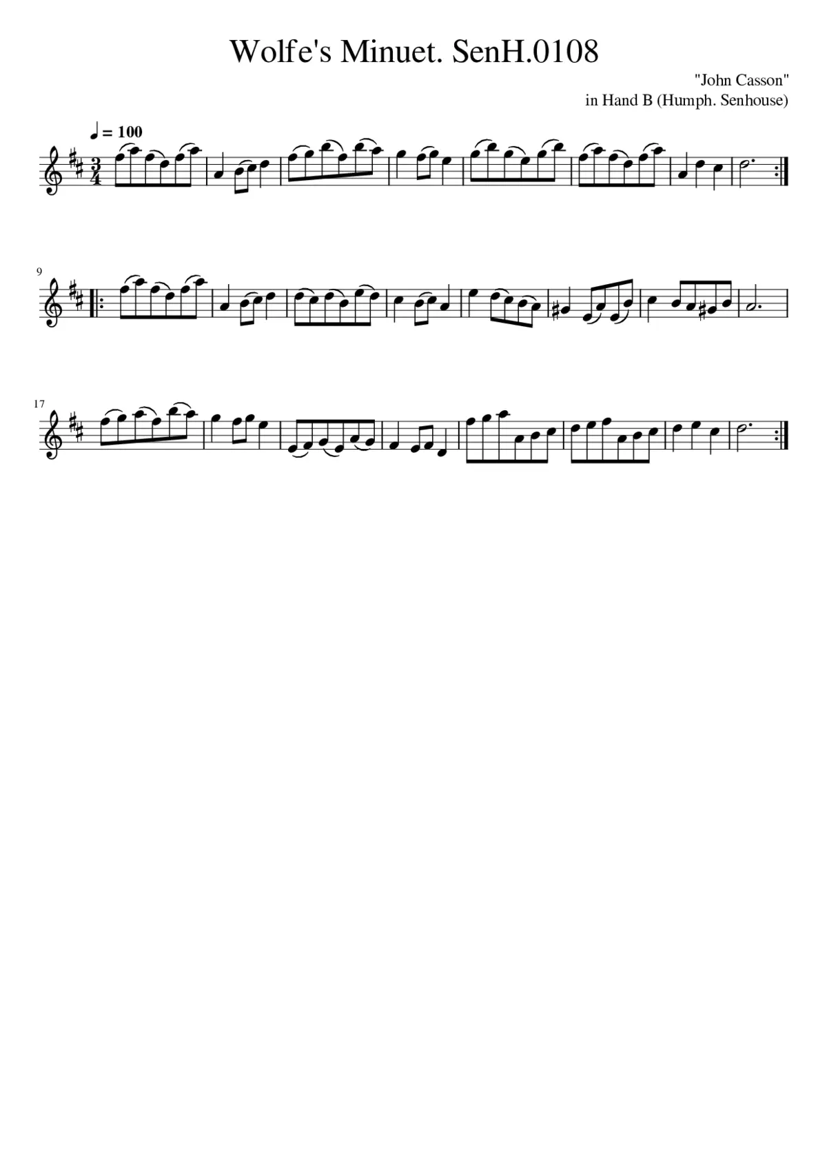 Wolfe's Minuet. SenH.0108 - Page 1