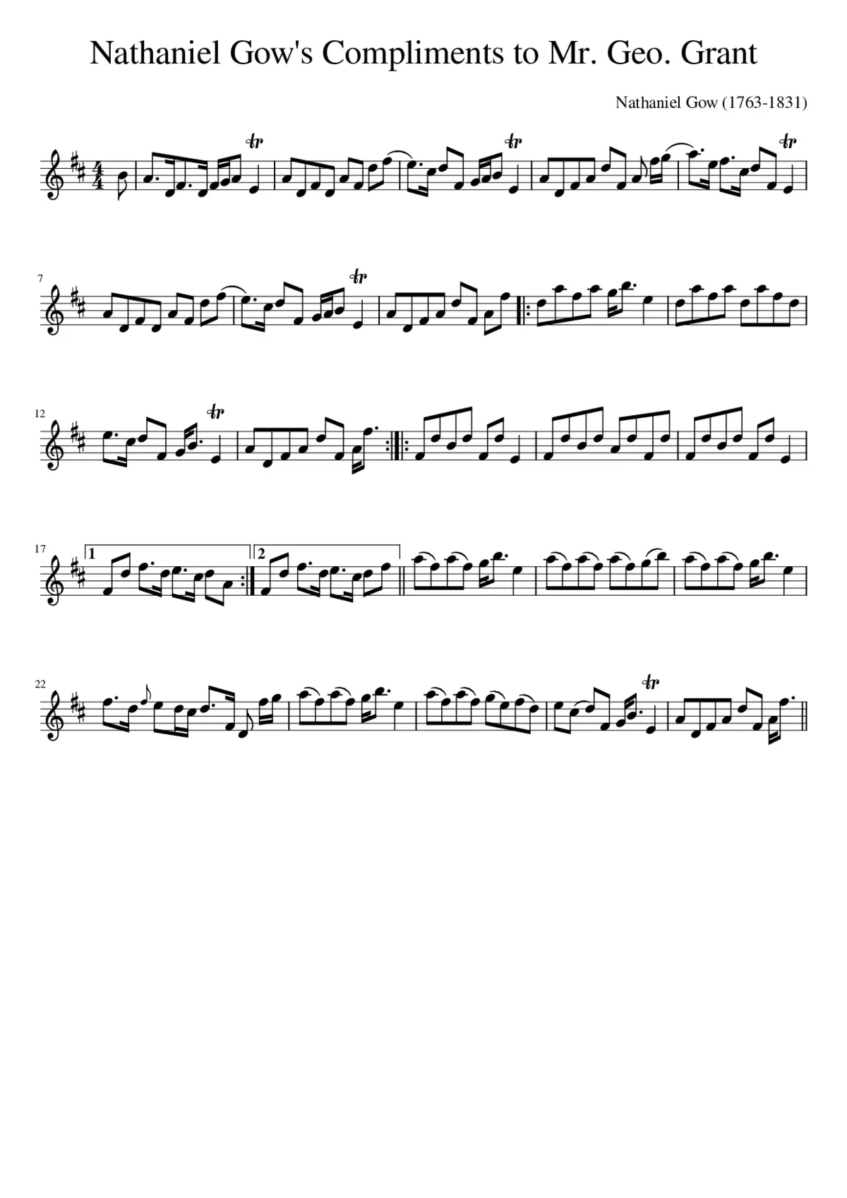 Nathaniel Gow's Compliments to Mr. Geo. Grant - Page 1