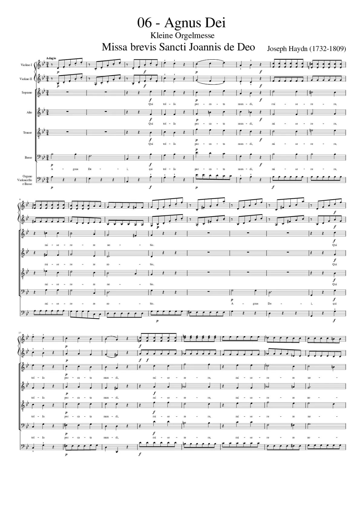Kleine Orgelmesse or Missa brevis Sancti Joannis de Deo Mass No. 7 in Bb Major - Page 1