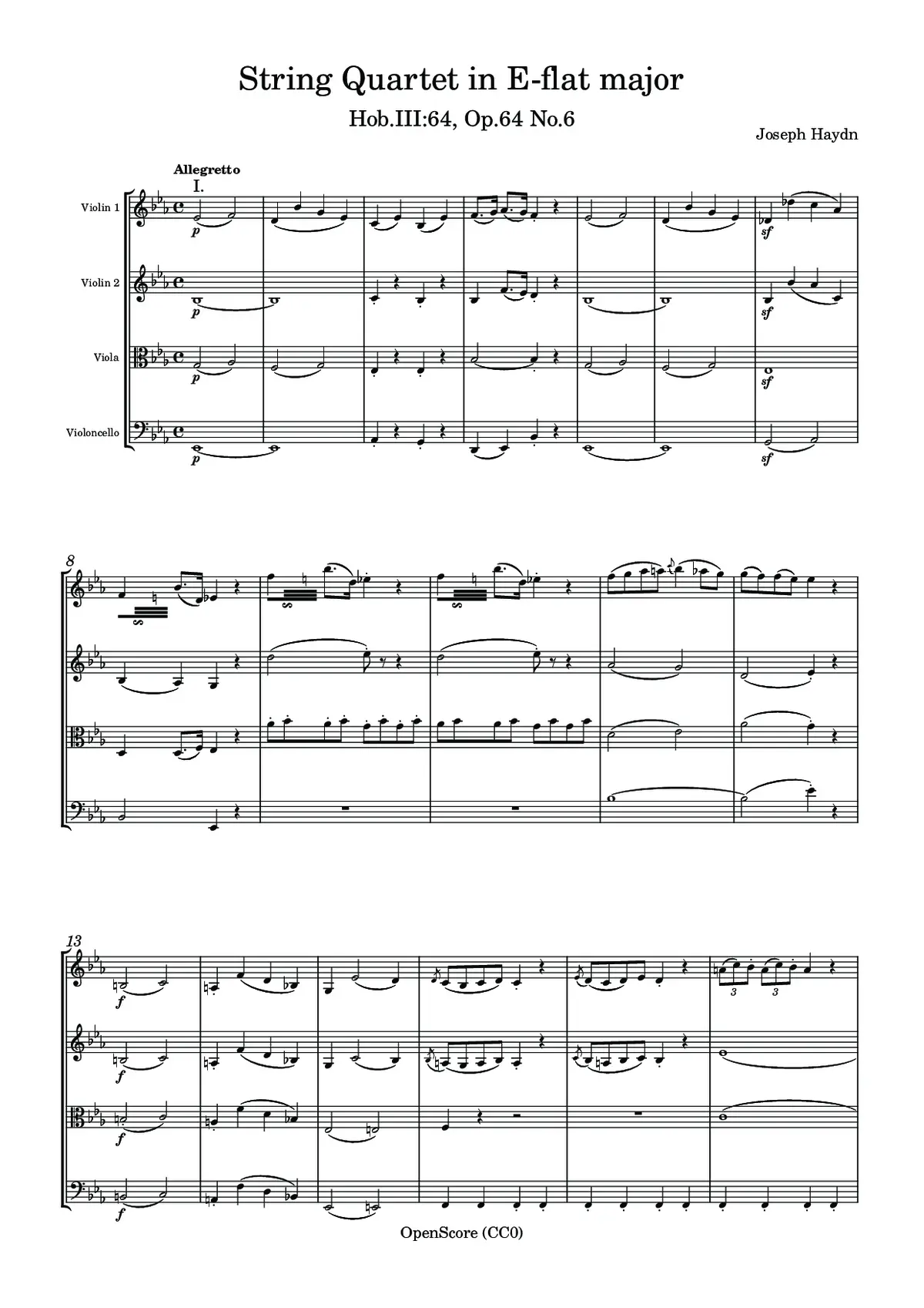 String Quartet in E-flat major, Hob.III:64, Op.64 No.6 - Page 1