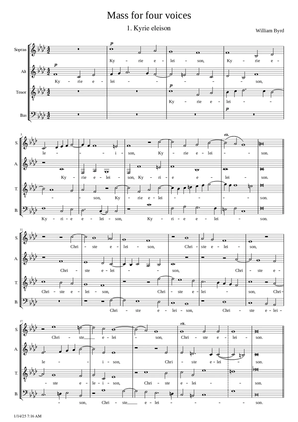 Mass for 4 Voices - Page 1