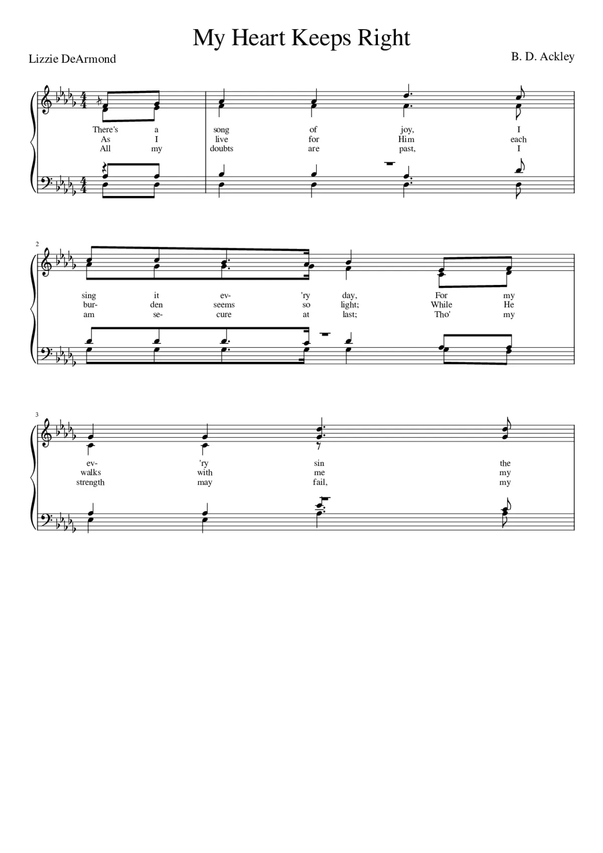 There's a song of joy I sing it ev'ry day (Ackley) - B. D. Ackley - Page 1