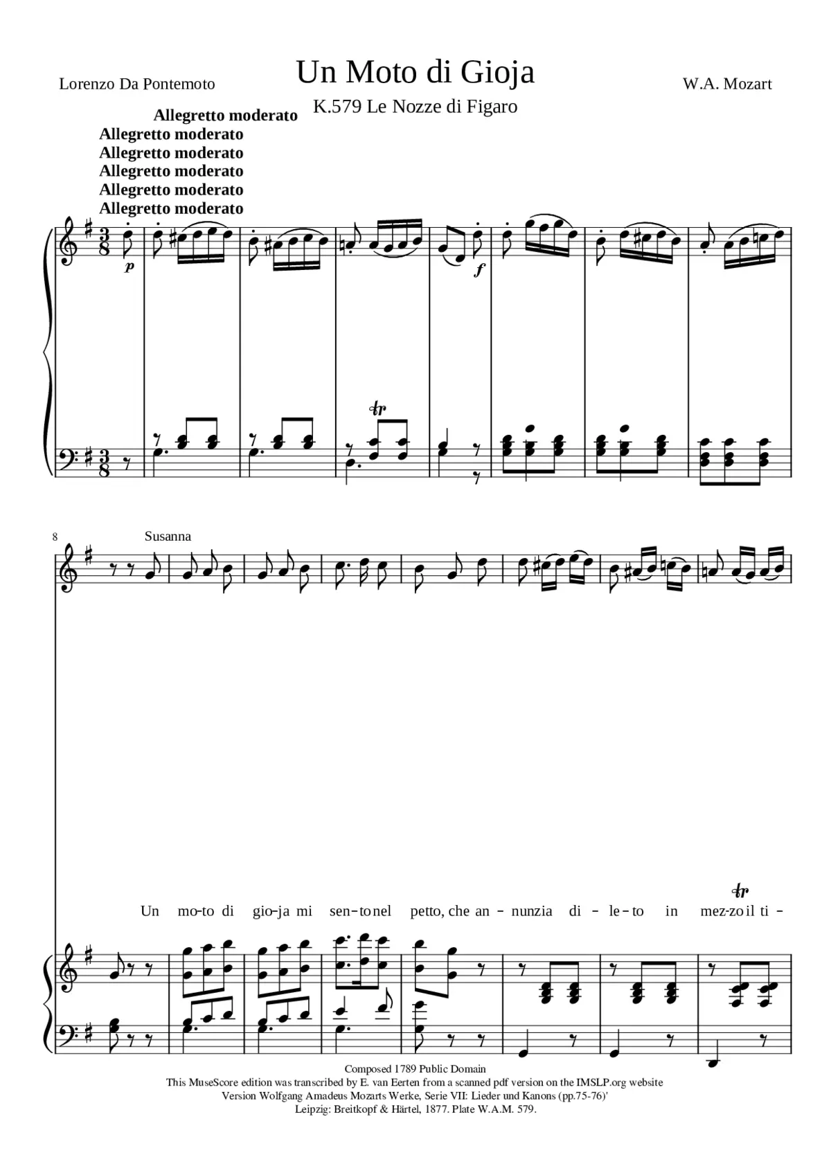 Un moto di gioia mi sento K.579 - Page 1