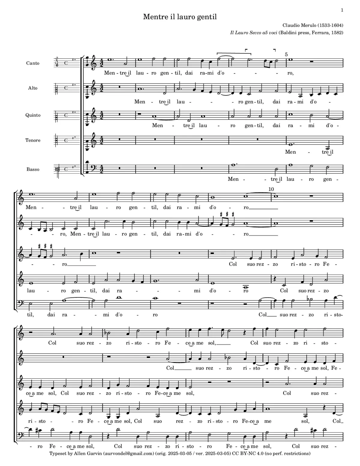 Mentre il lauro gentil - Page 1