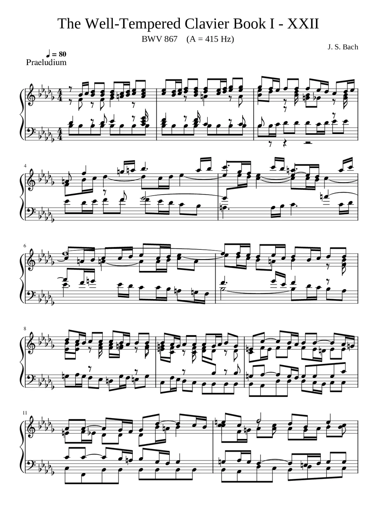 Prelude and Fugue in B-flat minor BWV 867 - Page 1