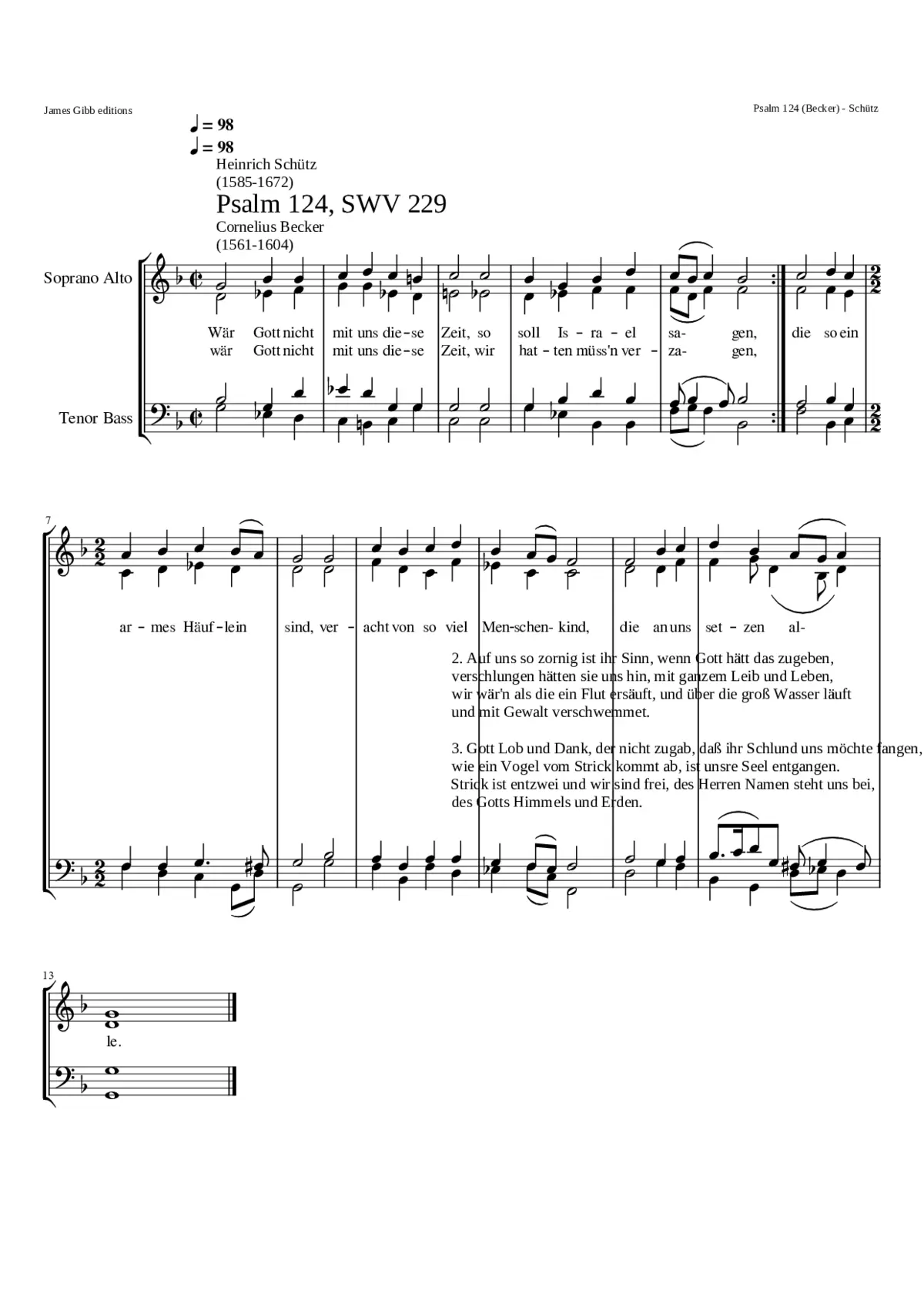 Wär Gott nicht mit uns diese Zeit SWV 229 - Page 1