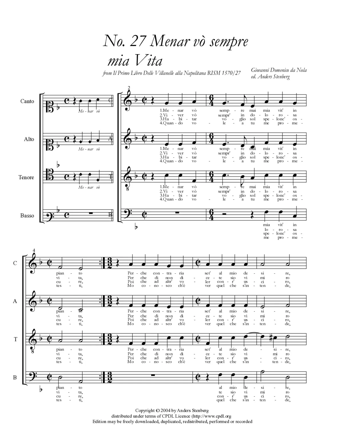 Menar vò sempre mai mia vita - Page 1
