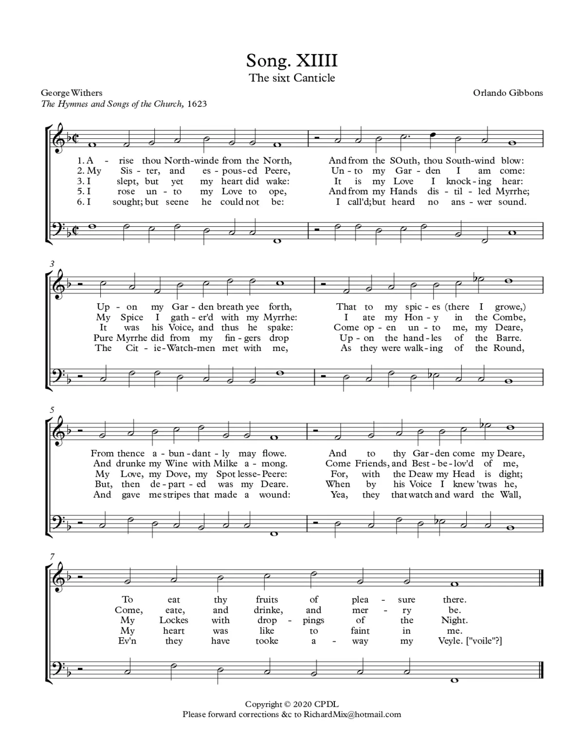 Arise thou North-winde (Song 14) - Page 1