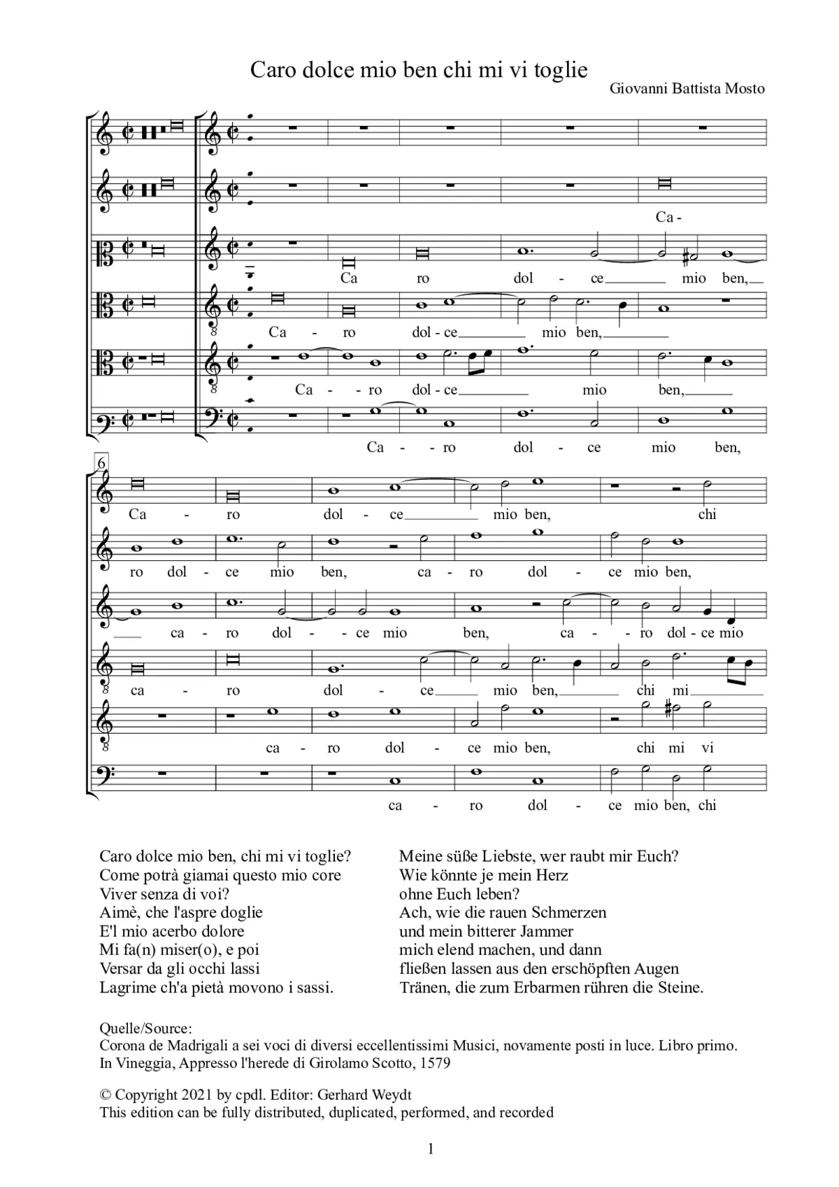 Caro dolce mio ben chi mi vi toglie - Page 1